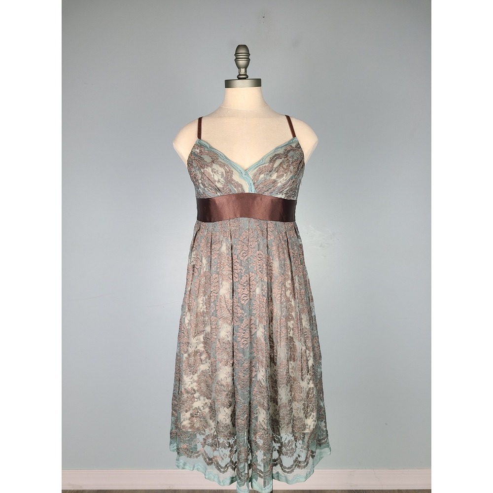 Y2K Aqua Sz S Babydoll Dress Blue Brown Lacy Fairycore Mermaid It Girl Party‎